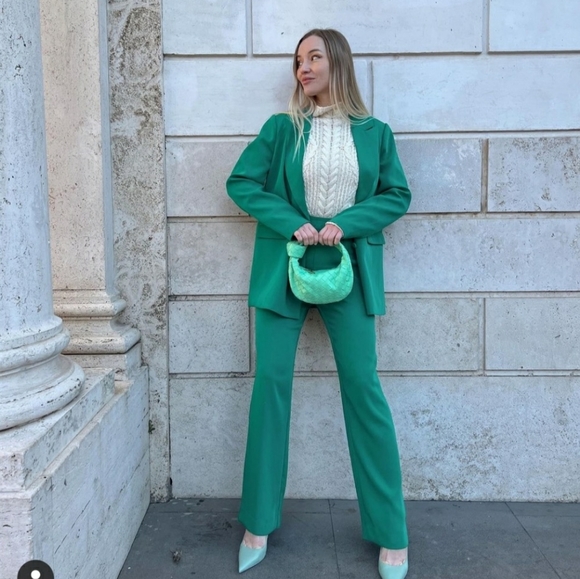 Zara SLINGBACK LEATHER HEELS GREEN Bloggers favorite - Picture 3 of 10